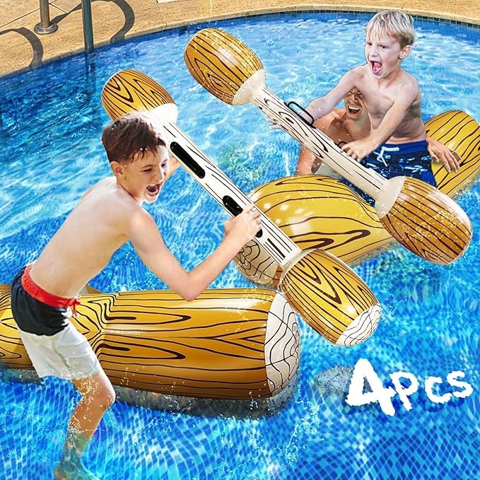 TURNMEON 4 Pcs Battle Log Rafts Pool Games for 2 Players Inflatable Pool Toys for Adults Kids Family Pool Fighting Float Row Toys for Summer Pool Party Water Sport Outdoor Beach Pool Game (49 x 10 In)