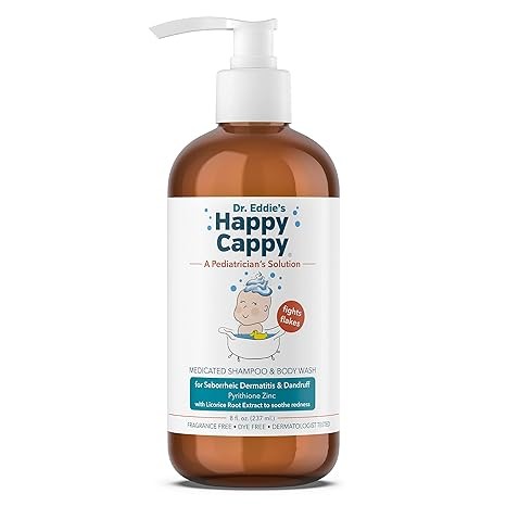 Happy Cappy Dr. Eddie’s Medicated Shampoo for Children, Treats Dandruff & Seborrheic Dermatitis, No Fragrance, Stops Flakes and Redness on Sensitive Scalps and Skin, Cradle Cap Brush Not Needed, 8 Oz