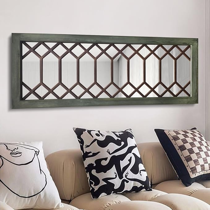 TopCity Farmhouse Mirror Decorative Rustic Wall Mirror Large Vintage Wooden Framed Wall Decor for Bedroom, Living Room,Entryway,43.3X 17.7inch