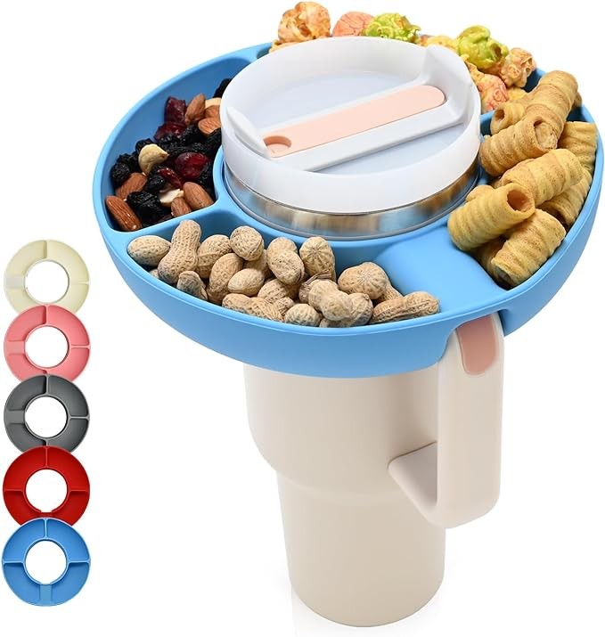 Snack Tray for Stanley Cup,Silicone Snack Bowl for Stanley Cup 40 Oz Tumbler With Handle,Snack Food Tray Holder for Stanley Cup Quencher 1.0/2.0,Reusable Snack Ring for Stanley Cup Accessories,Blue