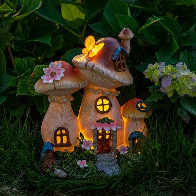 MXwcy Solar Mushroom Garden Statue Lights Fairy Garden Miniature Yard Art Outdoor Lawn Decor for Porch Patio Yard Plant Stands Unique Housewarming Gift
